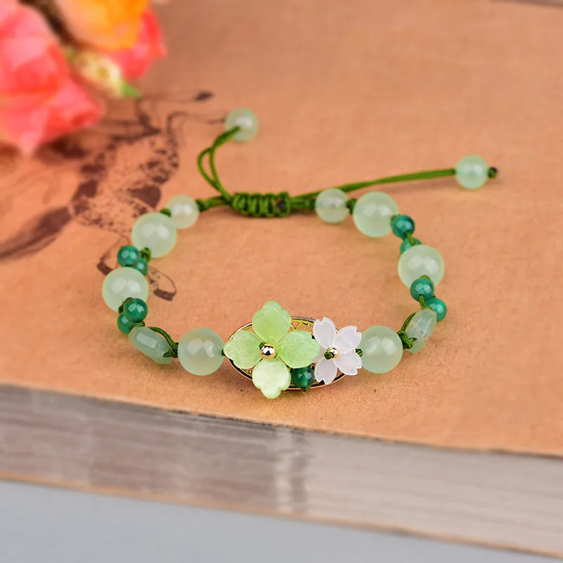 Bead Bracelet Men - Green Jade Flower Bracelet Amulet Amulets