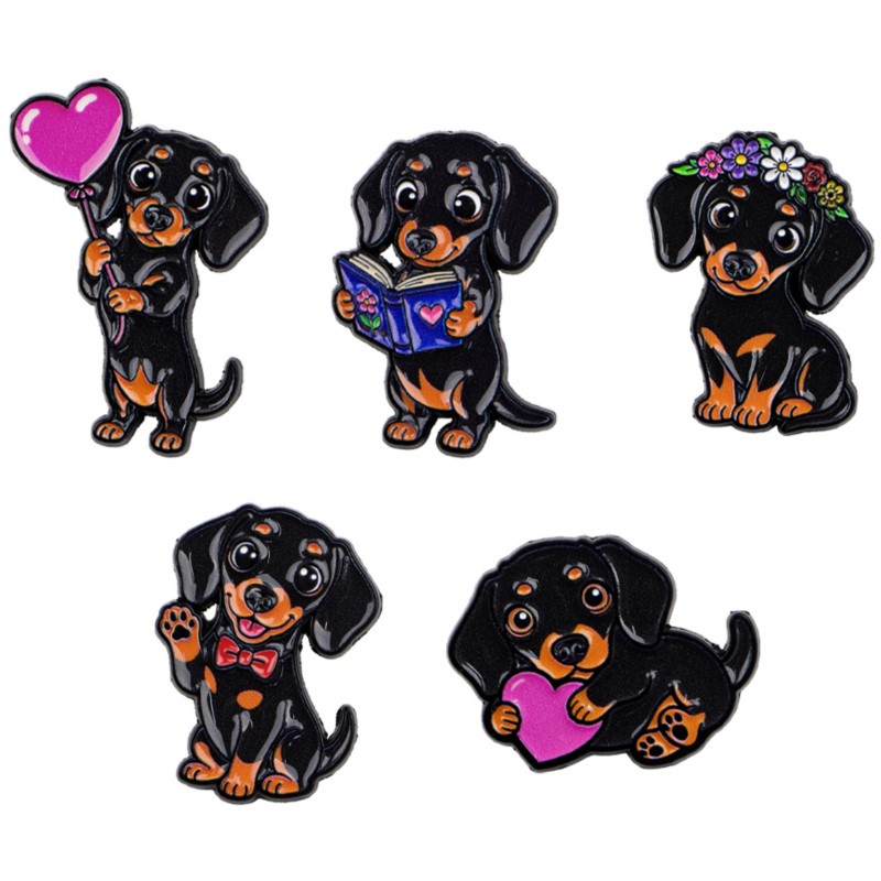 Lapel Pin Enamel - 5pcs Cute Dachshund Enamel Pin Set