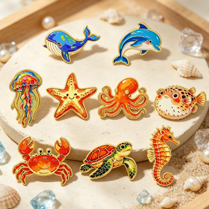 Lapel Pin Enamel - Vibrant Ocean Animal Enamel Pin Cute