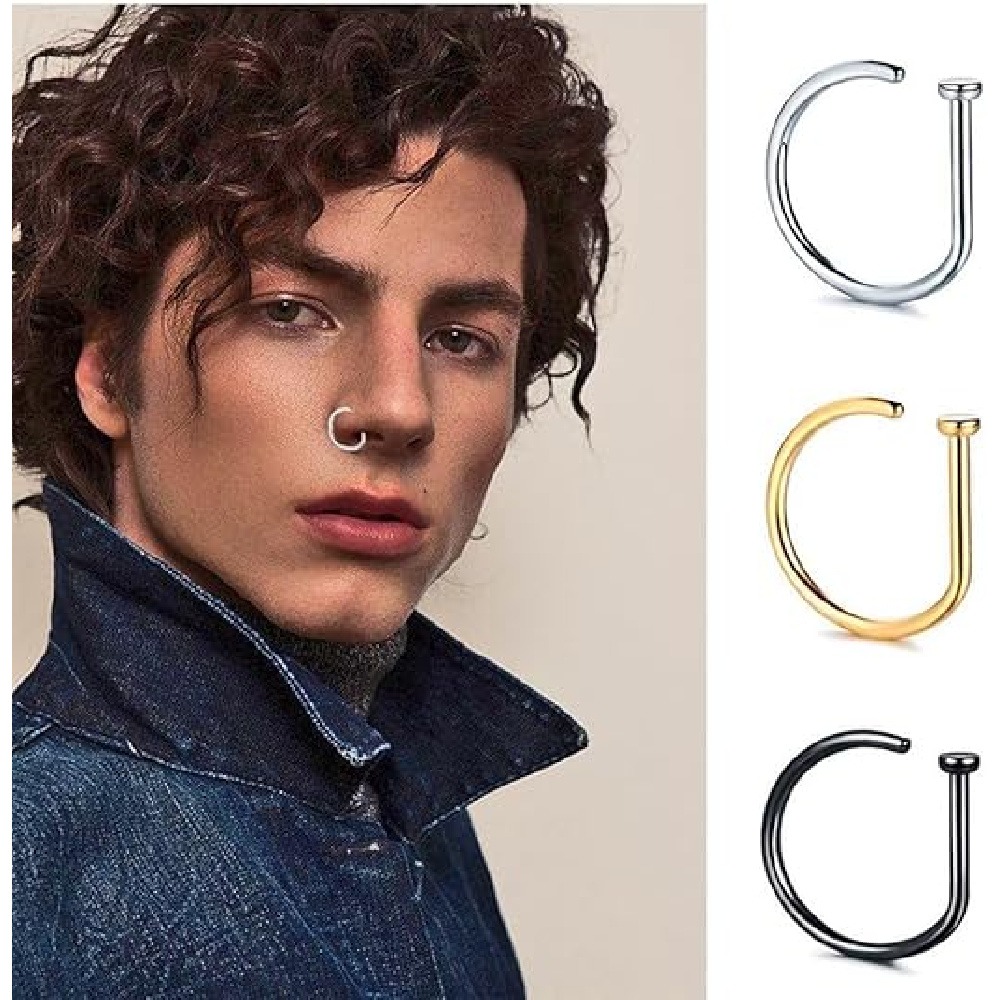 Men Accessories Combo - 4 Pack Non Piercing D-Shaped Nose