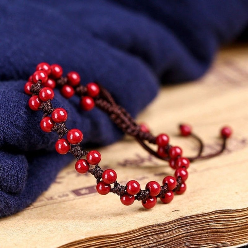 Bead Bracelet Men - Customized Natural Red Cinnabar 6mm Beads
