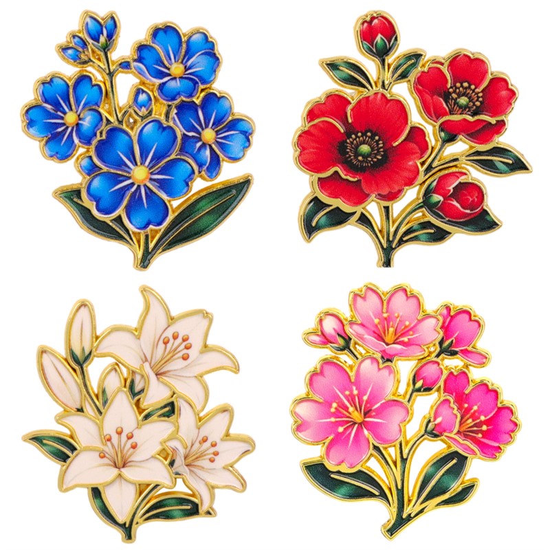 Lapel Pin Enamel - Cute Vintage Colorful Floral Enamel Pin