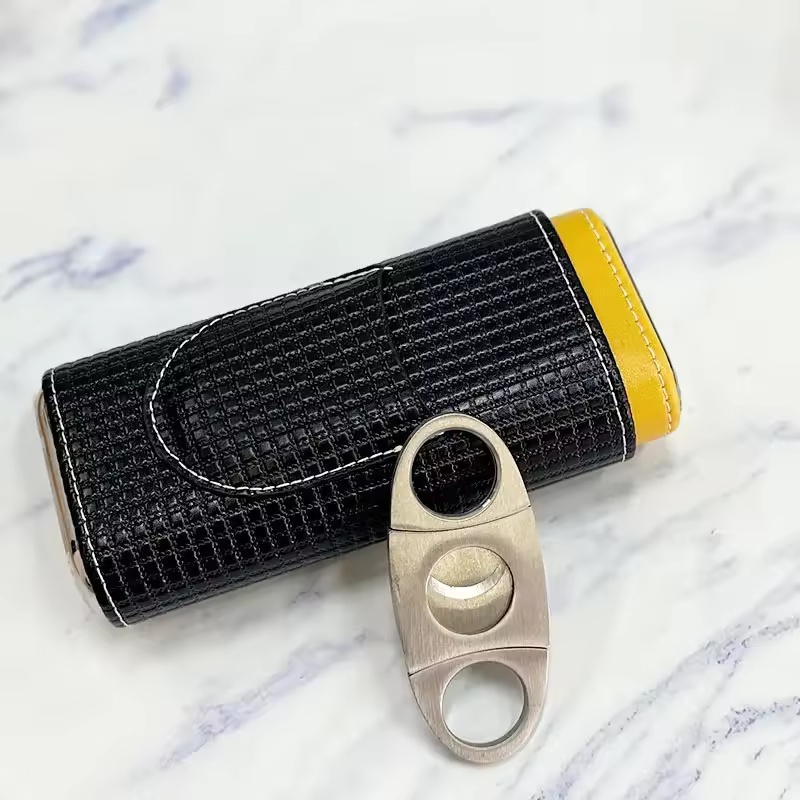 Portable Leather Cigar Humidor - đánh giá và giá Cigar Cutter Set