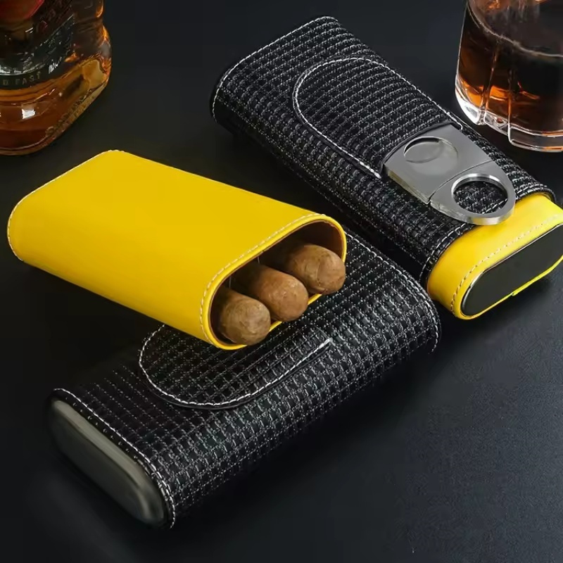 Portable Leather Cigar Humidor - đánh giá và giá Cigar Cutter Set