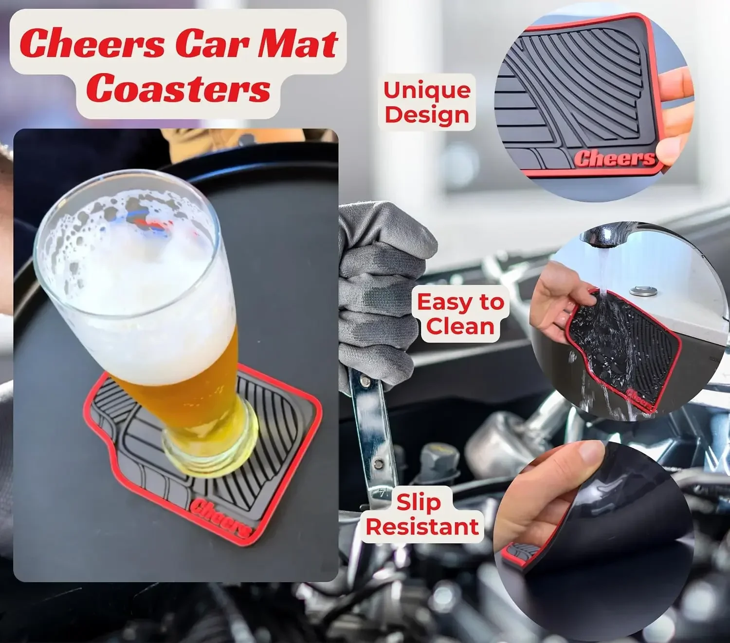 Car Mat Coaster Set 4 Red Chee - đánh giá và giá Men Accessories Logo