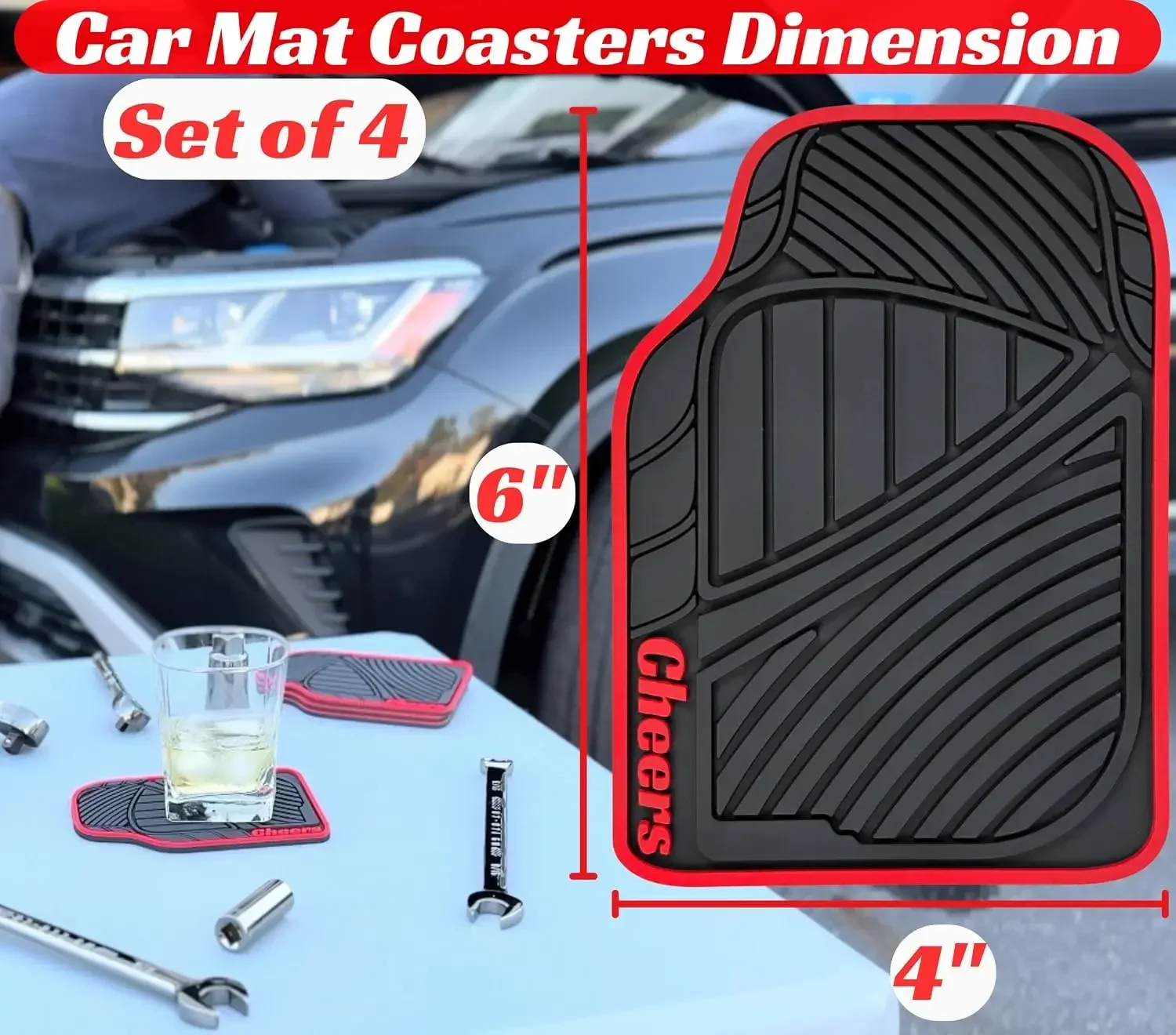 Car Mat Coaster Set 4 Red Chee - đánh giá và giá Men Accessories Logo