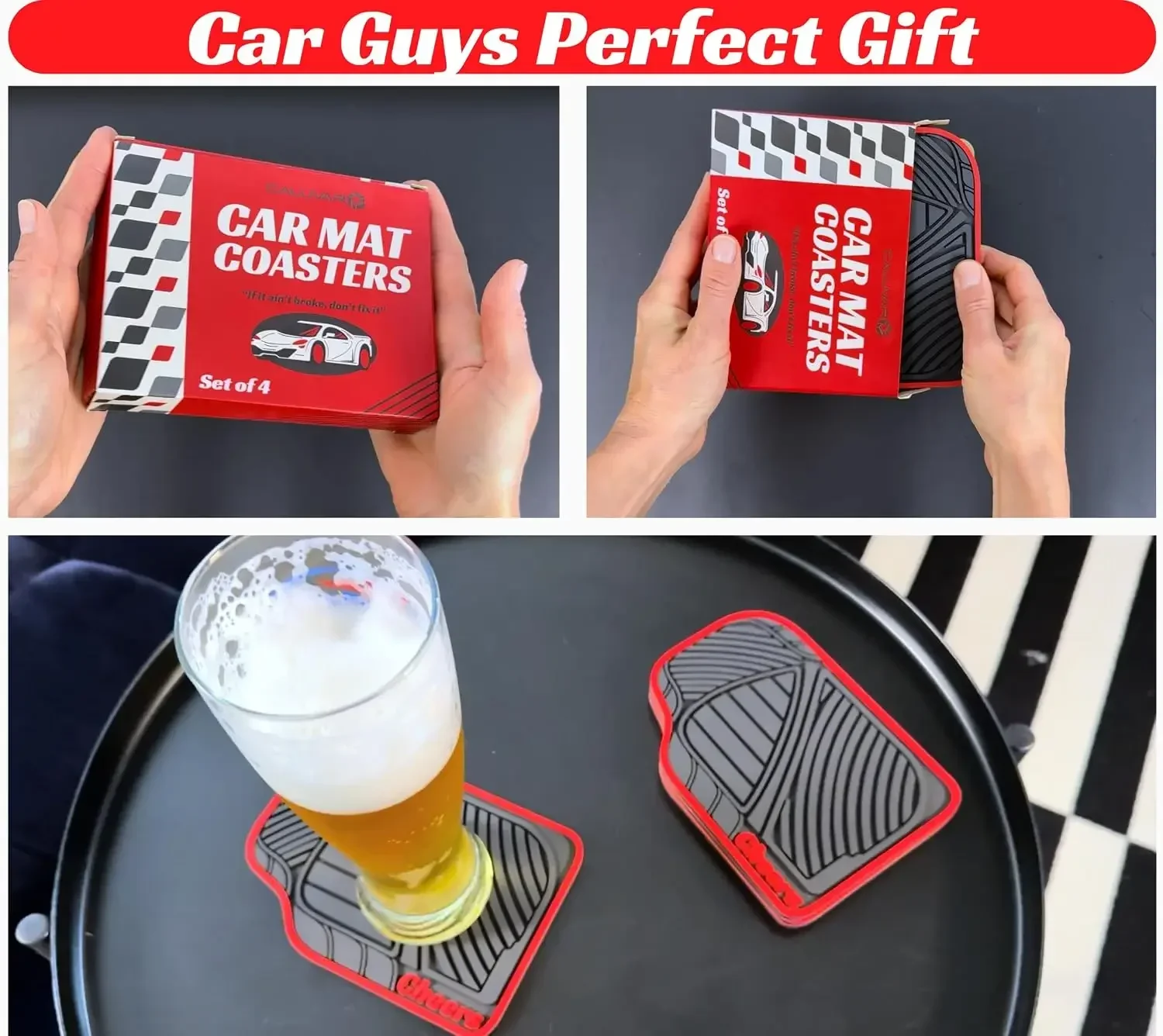 Car Mat Coaster Set 4 Red Chee - đánh giá và giá Men Accessories Logo